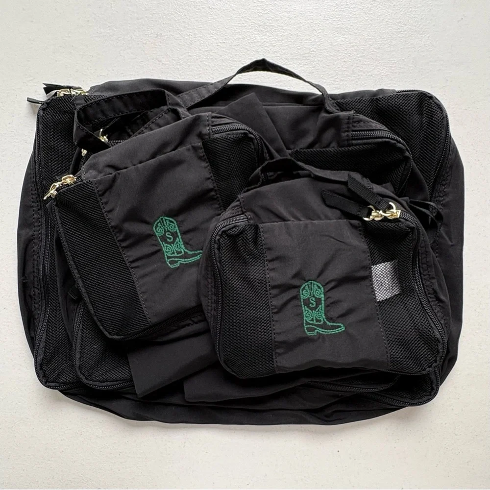 Mark Graham 6 Piece Packing Cube Set Travel Black Monogram Letter S Cowboy Boot